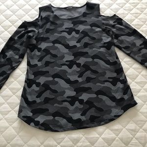 QVC Long Sleeve Cold Shoulder Camo Shirt